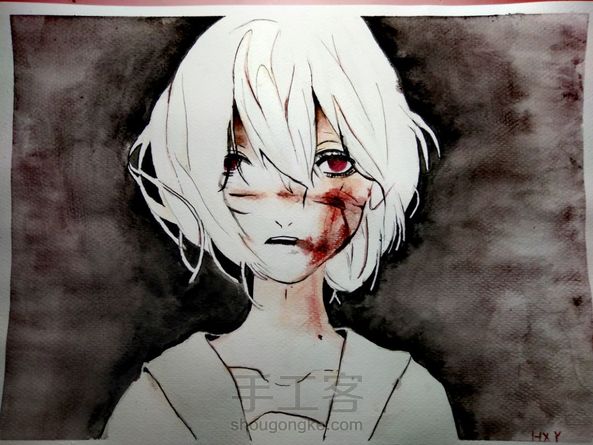 病娇~( ̄▽ ̄~)~水彩画