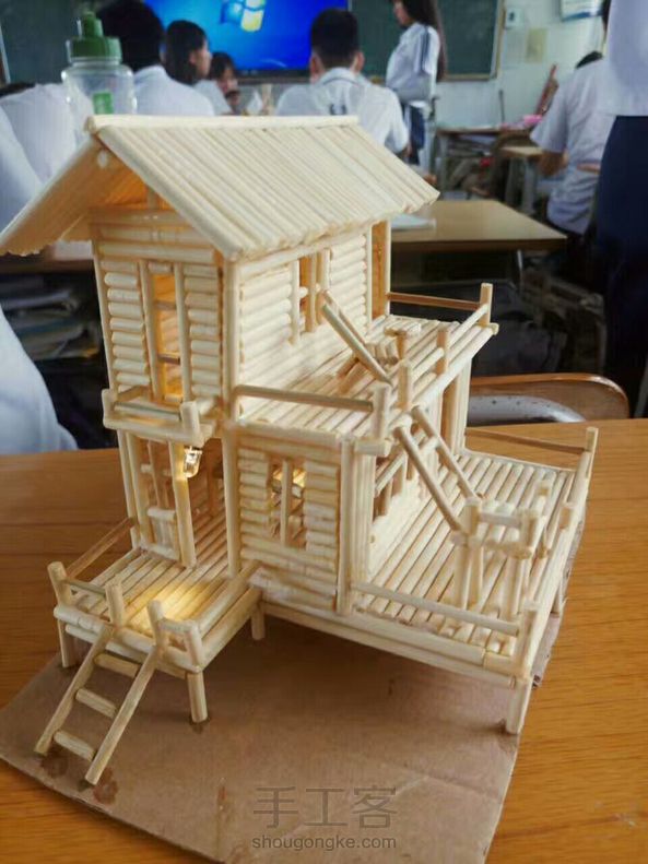一次性筷子工艺品 手工制作DIY小楼别墅模型 成品