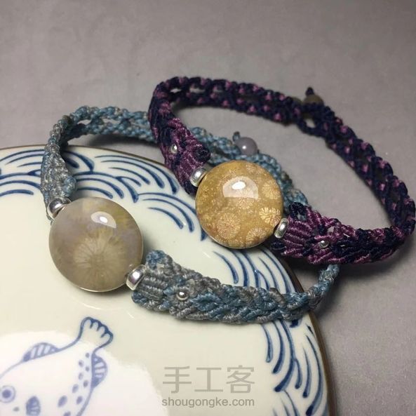珊瑚玉圆扁珠手链~涟漪