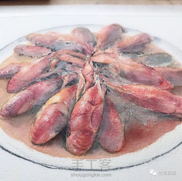 【水彩】拾笔画画·爱吃龙虾肿么办?画一盘!