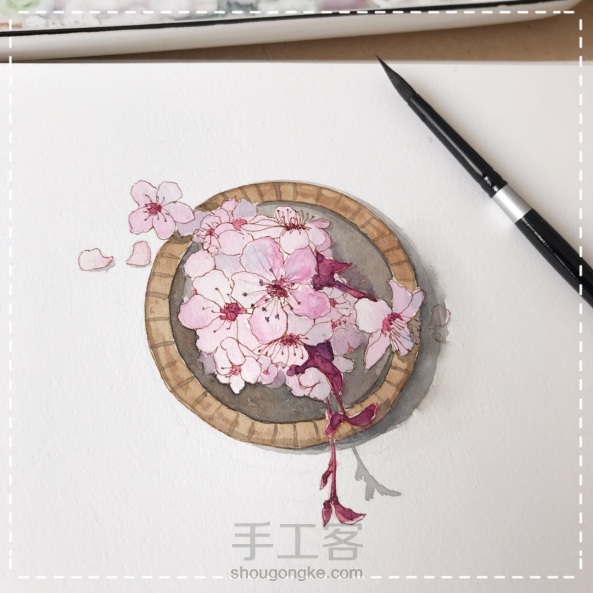 【钢笔淡彩】手绘桃花