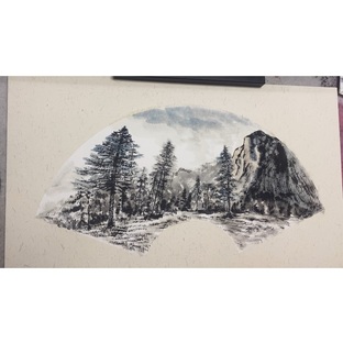 【国画】——《扇形山水》