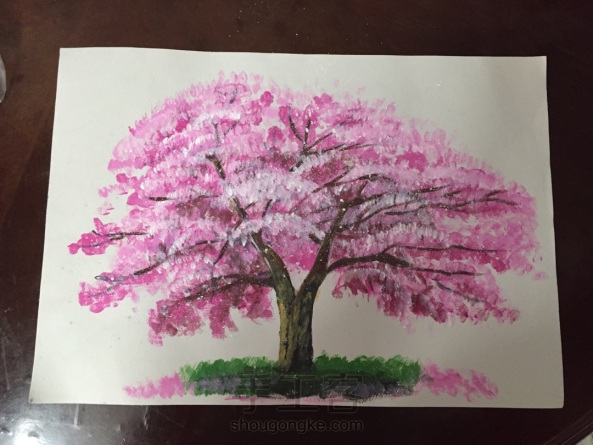 丙烯画 樱花树