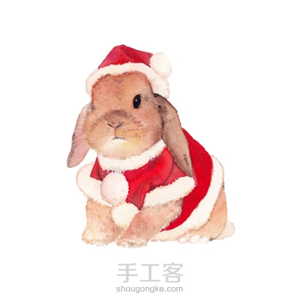 水彩  圣诞小兔