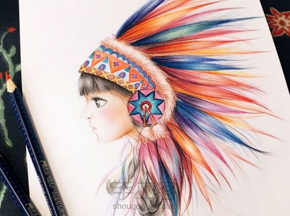 印第安少女，撞色系的色彩搭配 | 绘画教程