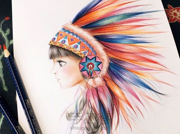印第安少女,撞色系的色彩搭配 | 绘画教程