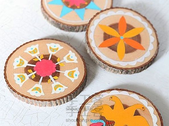 用木桩DIY手绘杯垫