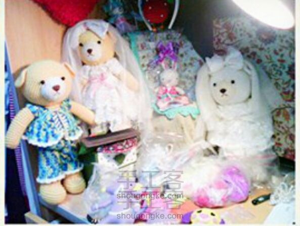 毛线婚纱熊手工diy教程