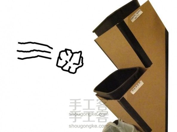 自制硬纸板垃圾塔