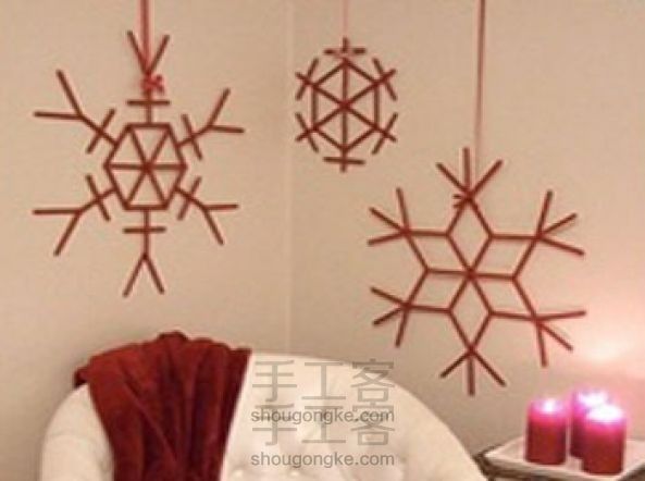 冰棍棒小制作圣诞节房间挂饰DIY