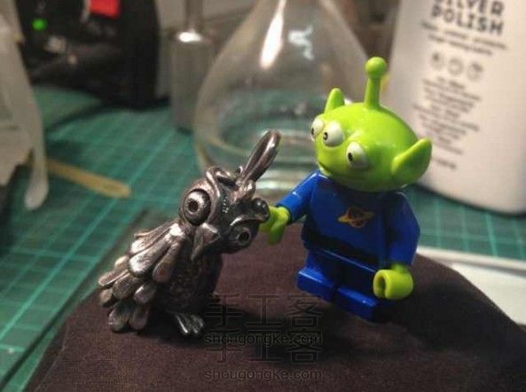 925银手工猫头鹰吊坠