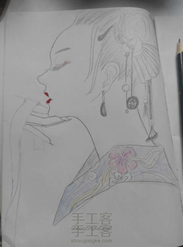 古风美人侧脸,略妖冶 绘画教程