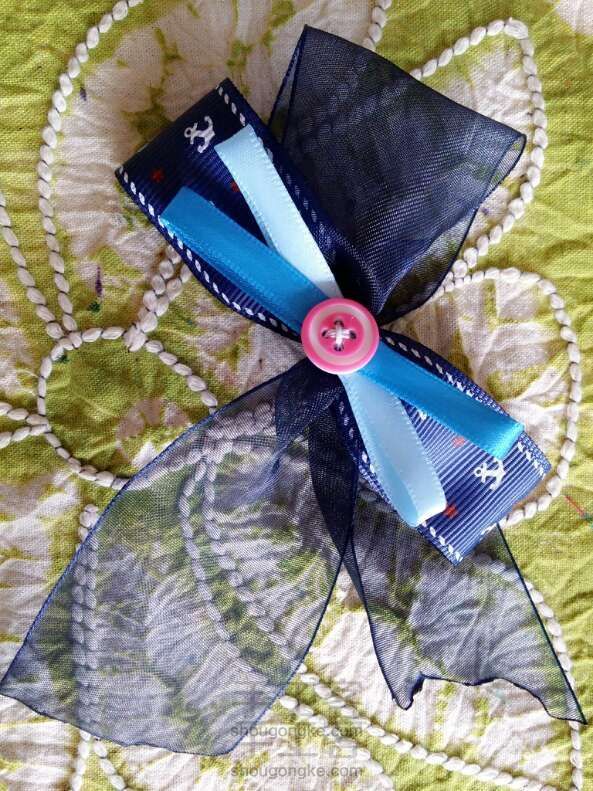 甜美海洋风丝带发夹手工制作方法