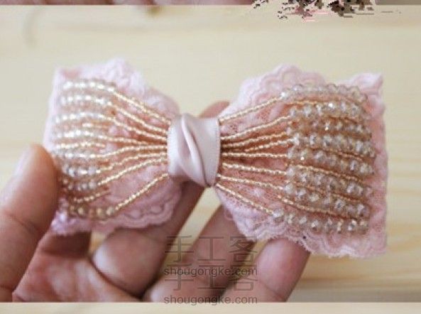 蕾丝串珠蝴蝶结发饰制作方法，很美很精致