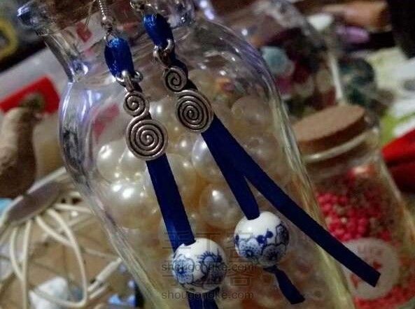 简单直接青花耳环DIY