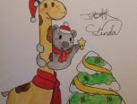 圣诞到了哦~萌萌哒的水彩长颈鹿和考拉共同庆祝😘 手绘教程