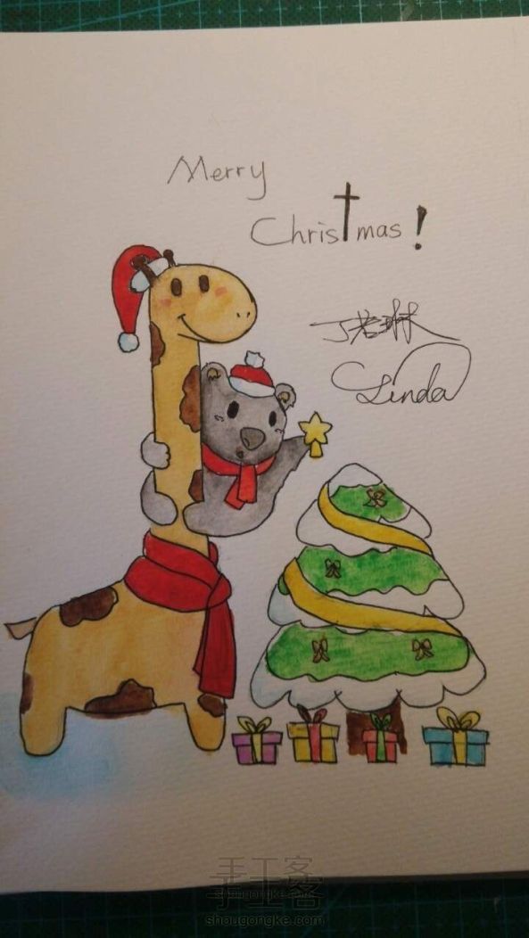 圣诞到了哦~萌萌哒的水彩长颈鹿和考拉共同庆祝😘 手绘教程
