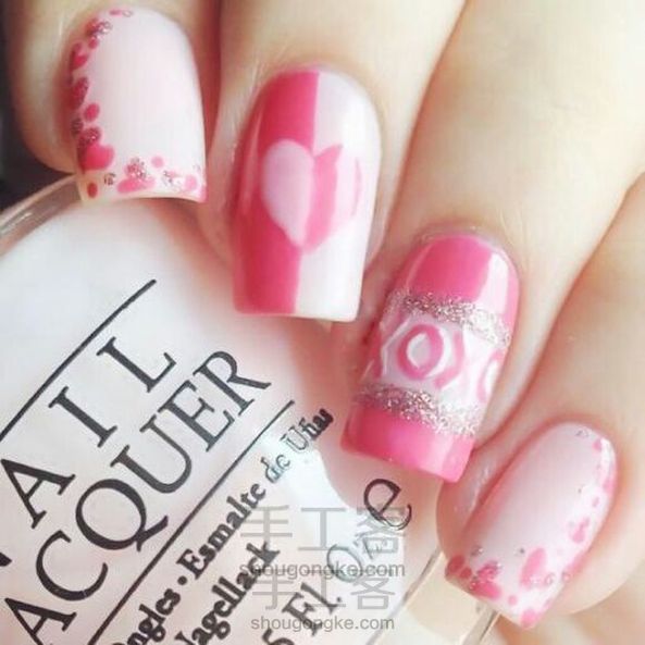 粉粉嫩嫩的爱心 美甲教程