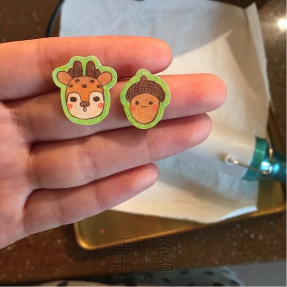 （成品可购）森系小鹿松果手绘热缩片制作