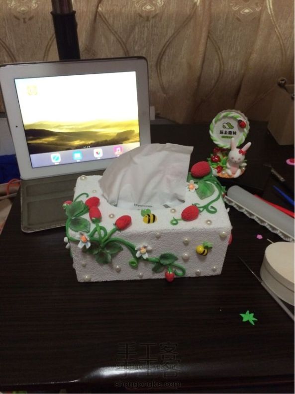 『成品/材料包可购』清新草莓纸巾盒教程