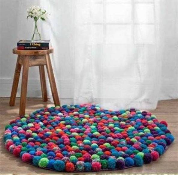 毛线球球拼地毯   转