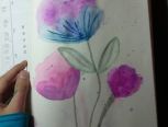 手绘水彩晕染紫色花朵原创