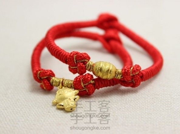【编绳】亲子红手绳“幸福花开”可穿纯金路路通小吊坠
