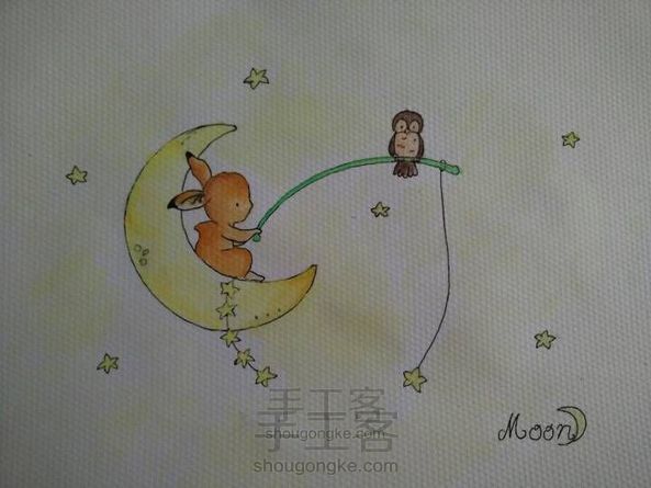 [固体水彩]小兔月亮🌙