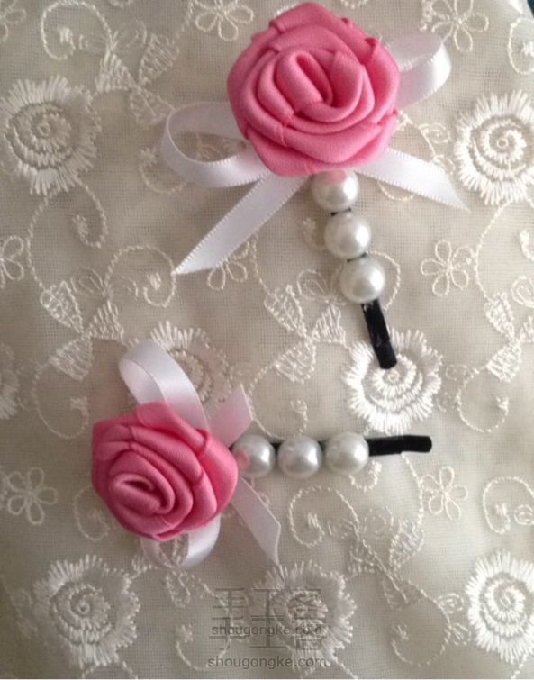 韩国风可爱玫瑰珍珠一字夹制作