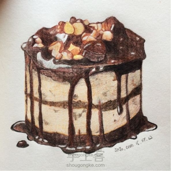 耐心就可以画好的巧克力杏仁蛋糕