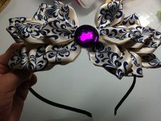 華麗的緞帶花髮箍〜〜用青花瓷緞帶製作而成〜美美的〜〜^_^