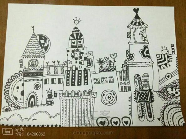 黑白线条简笔画城堡