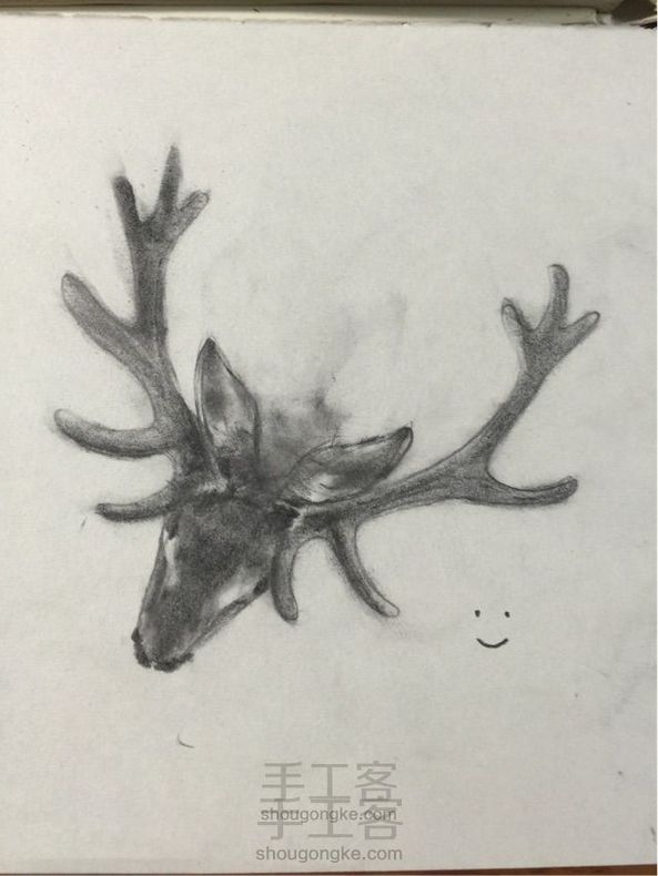 木炭条画动物(1)--鹿
