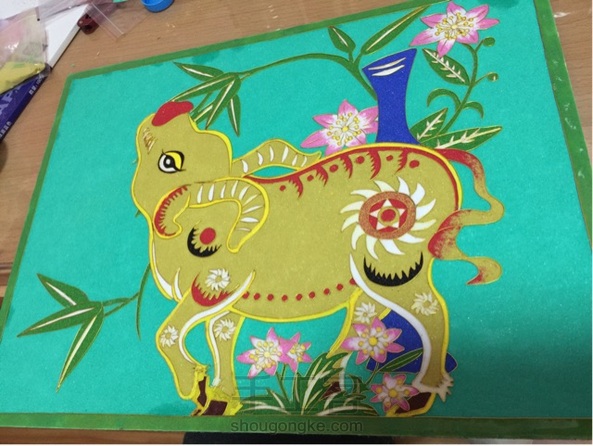 纯手工打造嵌丝画~小牛踏春