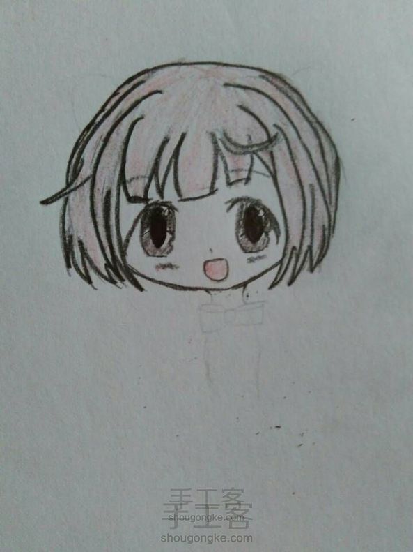 随笔画粉色短发少女≥﹏≤