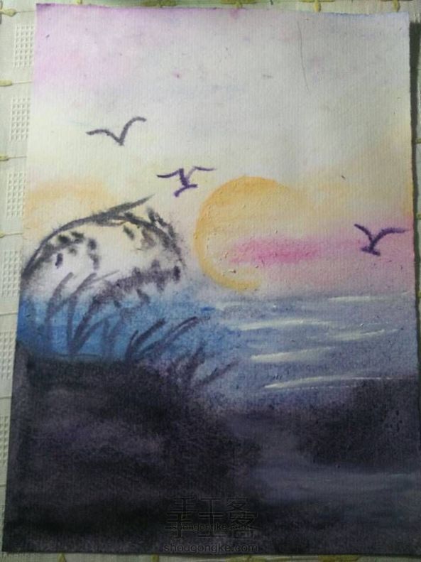 画渣的成长之路——水彩画夕阳