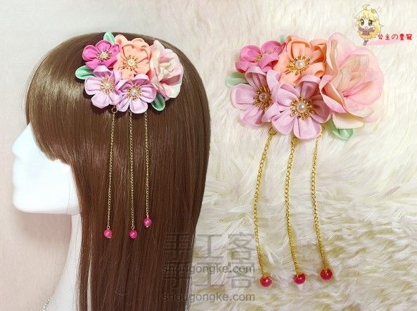 【公主手作】日式和风樱花发夹细工粉色花团和服浴衣cos头饰