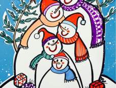 不同大小的雪人，画面感很赞。喜欢的朋友一起画一张，装饰圣诞节。