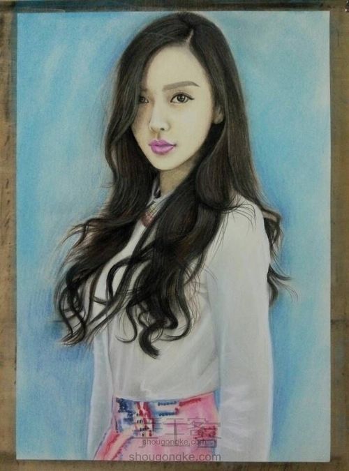 Angelababy杨颖彩铅色粉画 第7步