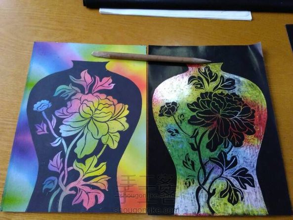 手绘刮画纸,黑色炫彩装饰画