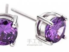 紫色圆形宝石、四爪镶