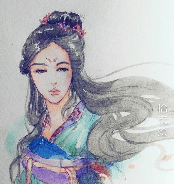 水彩古风侍女图——详细步骤分解图