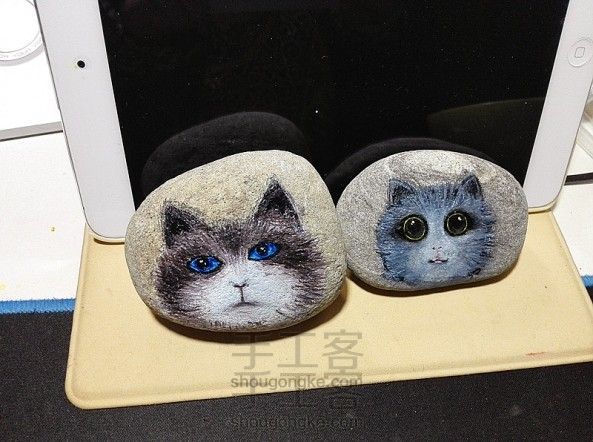 【赖大宝】原创手绘石头 萌猫