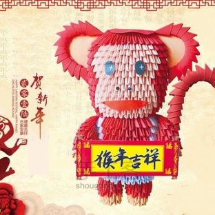 纸缘手工原创三角插吉祥猴折纸，三角插猴子，手工礼物，手工作业