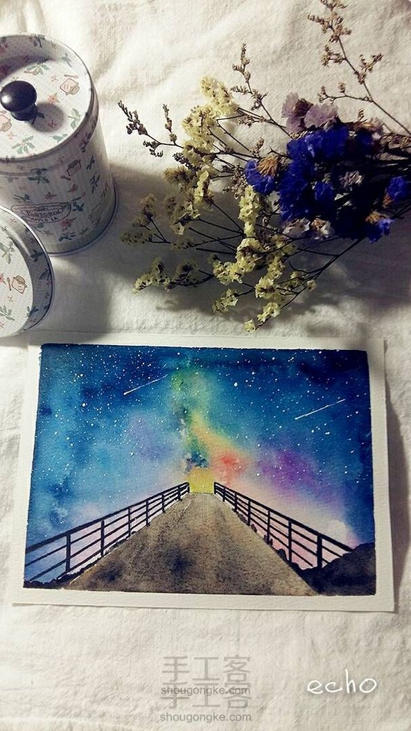 水彩星空 晚安星空