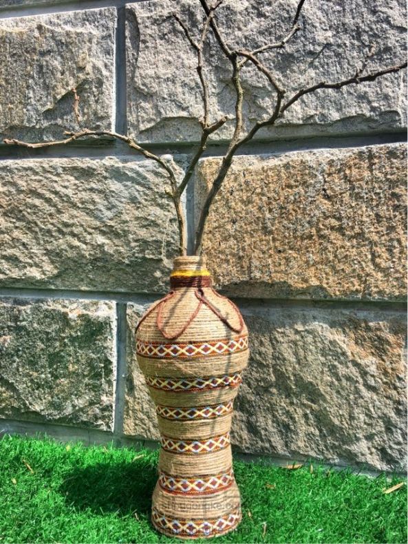 麻绳民族风酒瓶改造花瓶