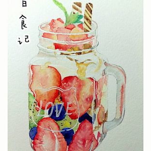 水彩‖水果酸奶杯