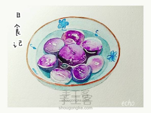 手绘水晶紫薯汤圆