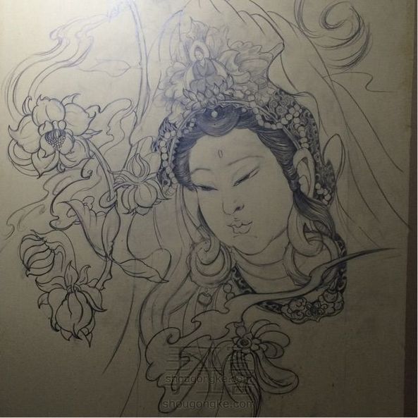 纹身手稿观音图