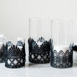 創意手作-DIY黑色蕾丝烛台